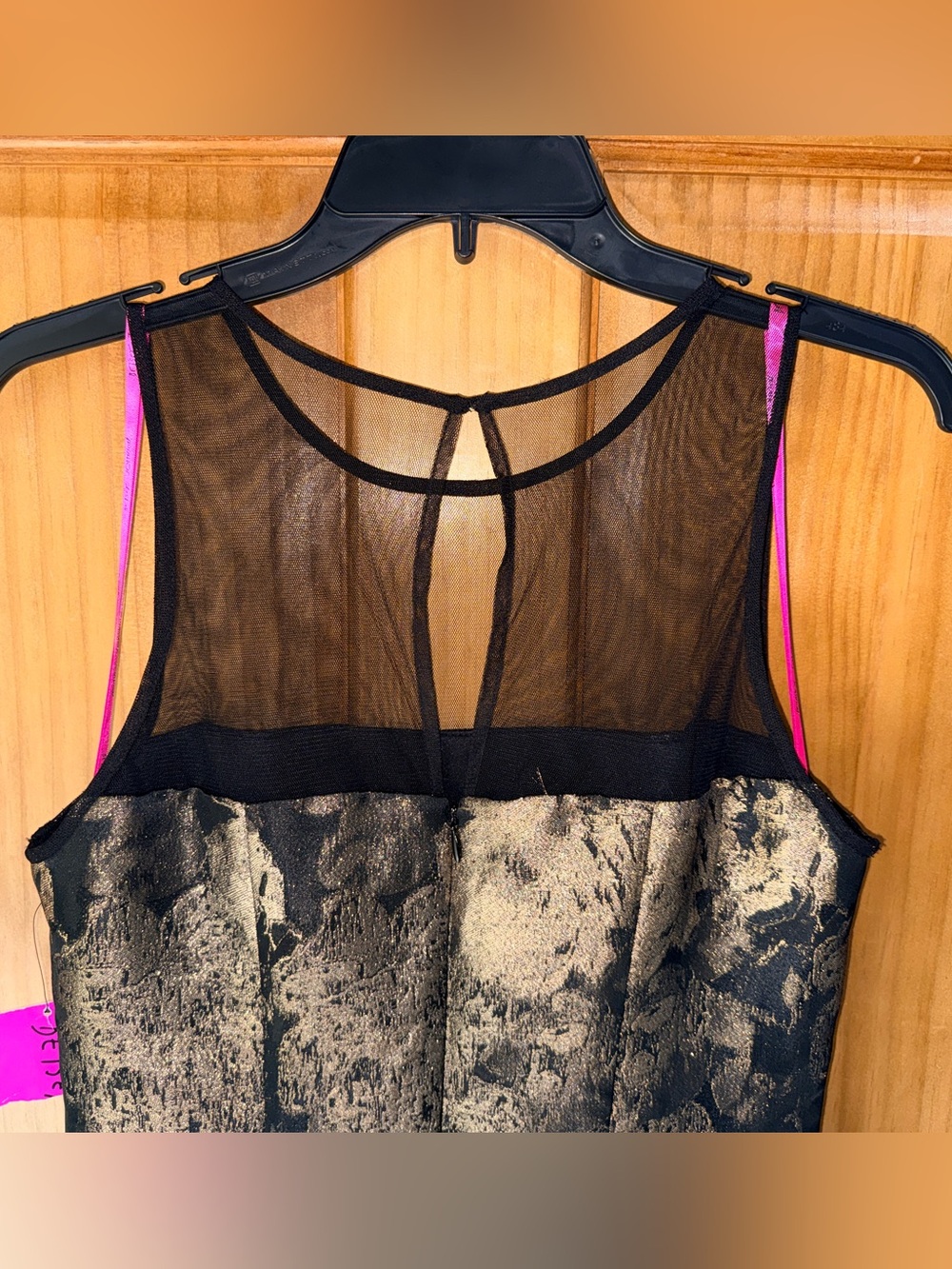 NWT Betsey Johnson Black Midi Dress w/Gold Floral Jacquard & Mesh Yoke-4 - Picture 8 of 14